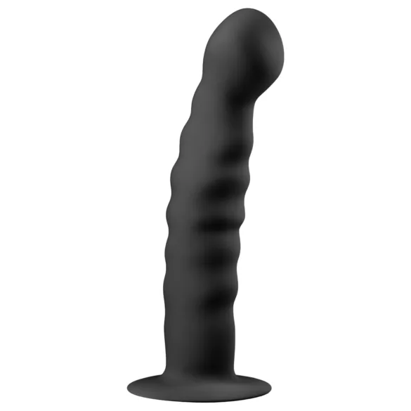 Easytoys - dildo anal cu ventuză - texturat - silicon negru 14cm