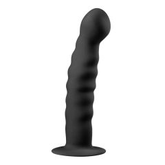Easytoys Ribbed - dildo anal cu ventuza (14 cm) - negru