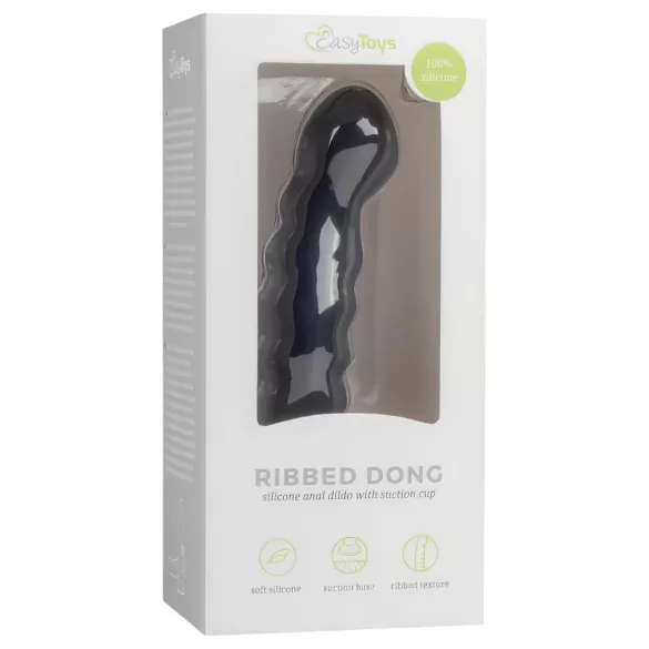 Easytoys - dildo anal cu ventuză - texturat - silicon negru 14cm