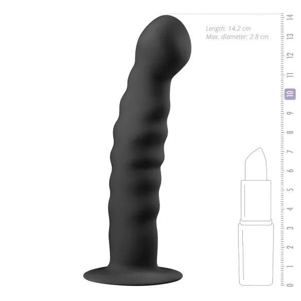 Easytoys - dildo anal cu ventuză - texturat - silicon negru 14cm