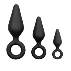 Easytoys - set plug anal cu inel - 3 piese - negru
