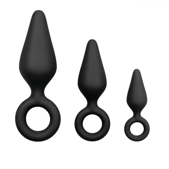 Easytoys - set plug anal cu inel - 3 piese - negru