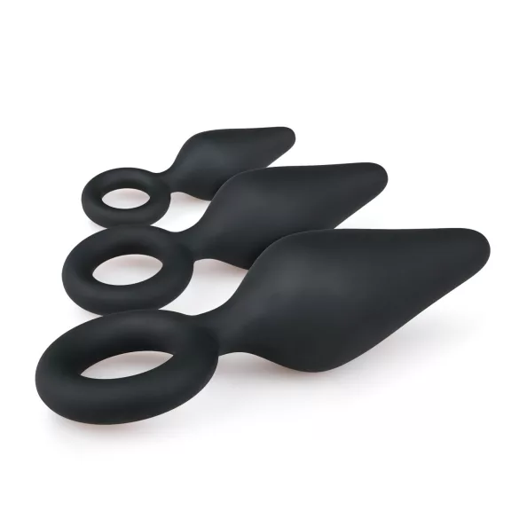 Easytoys - set plug anal cu inel - 3 piese - negru