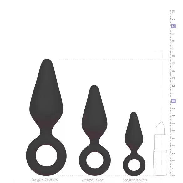 Easytoys - set plug anal cu inel - 3 piese - negru