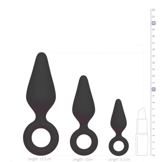 Easytoys - set de dildo-uri anale cu inel de prindere - 3 bucăți (negru)