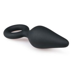  Easytoys Pointy Plug - dildo anal cu inel de tragere - marime medie (negru)