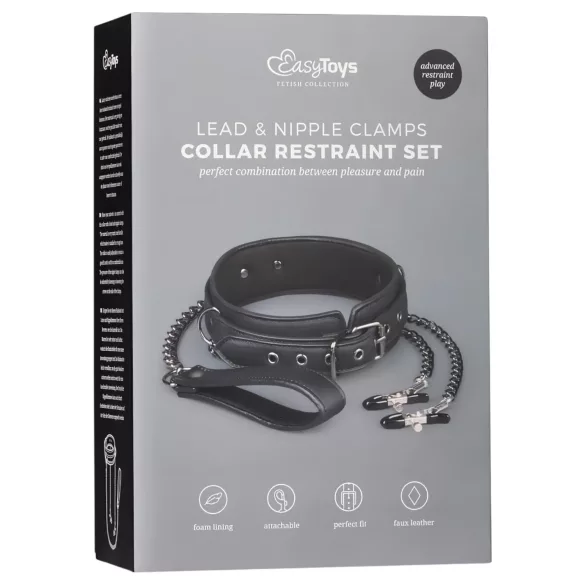 Easytoys - set cleme pentru sfârcuri, zgardă și lesă - 4 piese