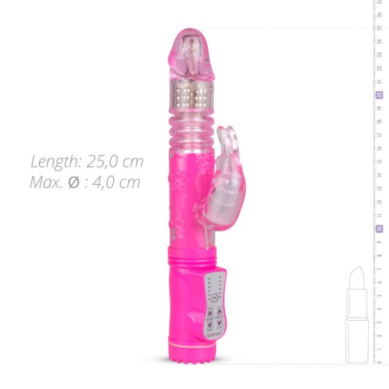 Easytoys - Vibrator cu perle rotative, impulsuri, și braț pentru clitoris (roz)