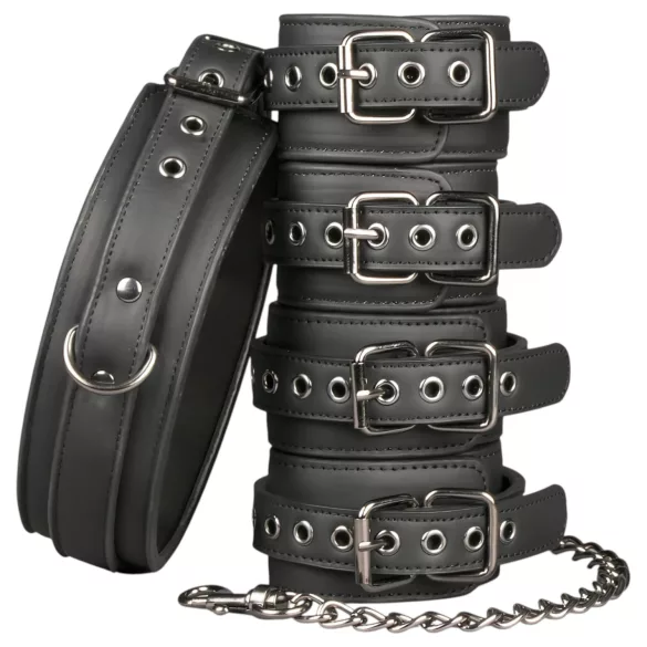 Easytoys - set guler, cătușe mâini și picioare - piele neagră