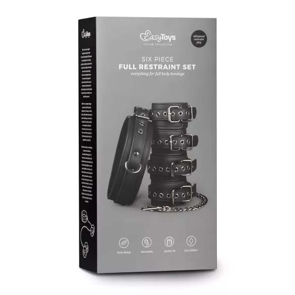 Easytoys - set guler, cătușe mâini și picioare - piele neagră