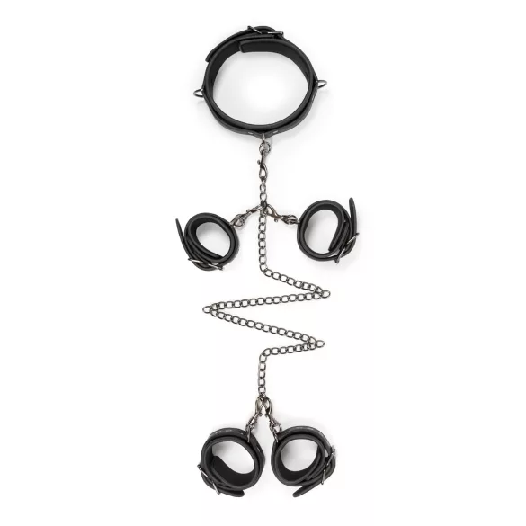 Easytoys - set guler, cătușe mâini și picioare - piele neagră