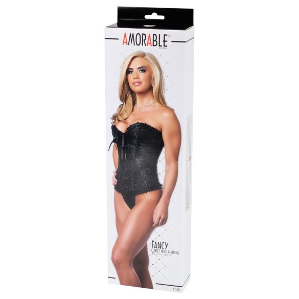 Amorable - Corset și tanga cu model imprimat (negru) - M
