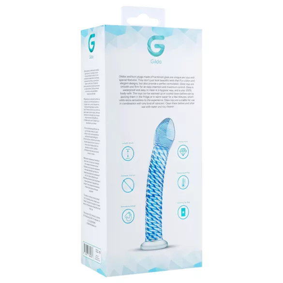 Gildo Glass No. 5 - dildo din sticlă spiralată - transparent albastru