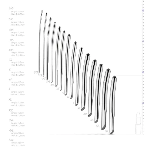 SINNER 174 - set dilatator uretral curbat - oțel inoxidabil - 14 piese