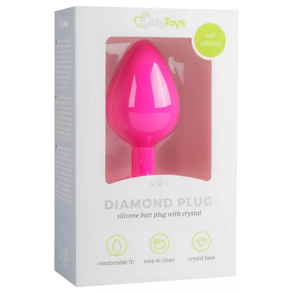 Easytoys Diamond - plug anal cu piatră albă - silicon roz mărime medie