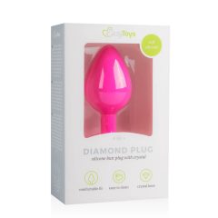   Easytoys Diamond - dildo anal cu pietre albe (marime medie) - roz