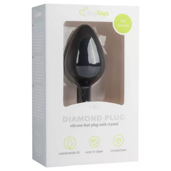 Easytoys - dop anal cu piatră strălucitoare - mărime medie - negru