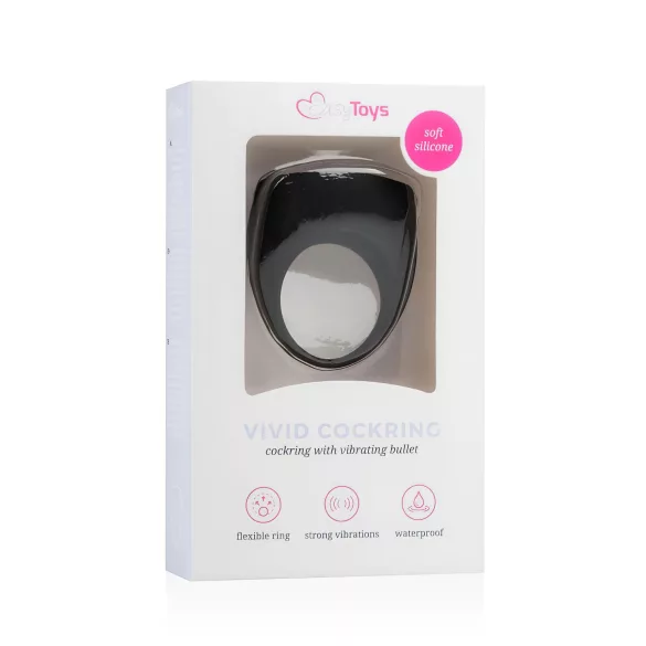 Easytoys - inel pentru penis vibrator - silicon negru