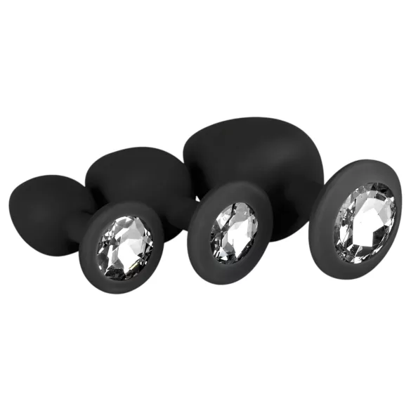 Easytoys - set plug anal cu diamant - silicon negru