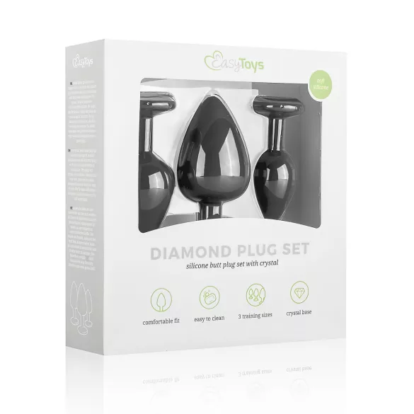 Easytoys - set plug anal cu diamant - silicon negru