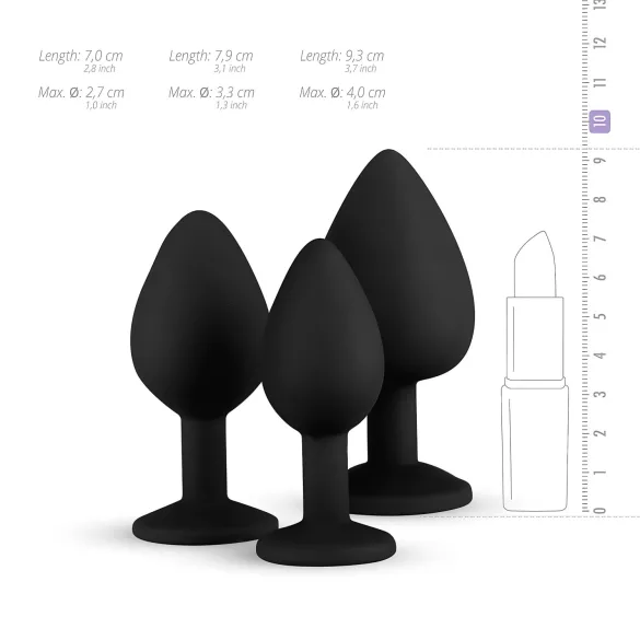 Easytoys - set plug anal cu diamant - silicon negru