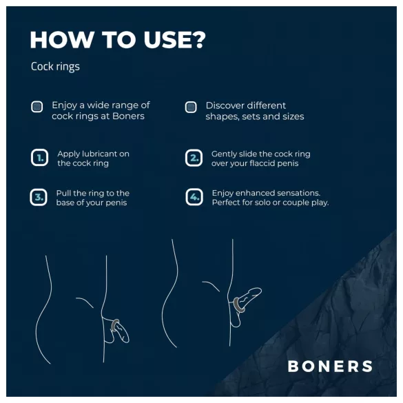 Boners - set inele pentru penis - silicon - 3 bucăți - gri
