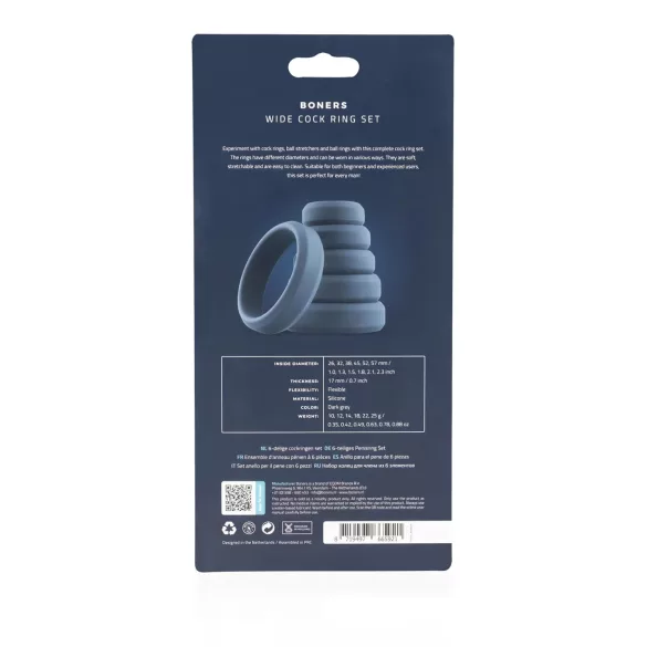 Boners - set inele pentru penis - silicon - 6 bucăți - gri