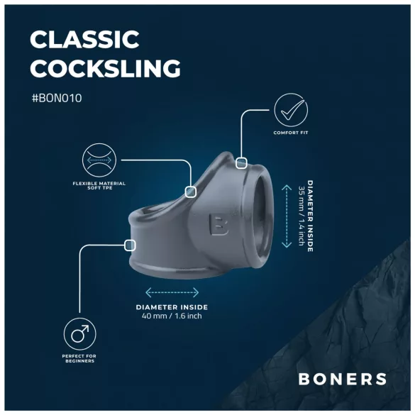 Boners - inel pentru penis și testicule - silicon, gri