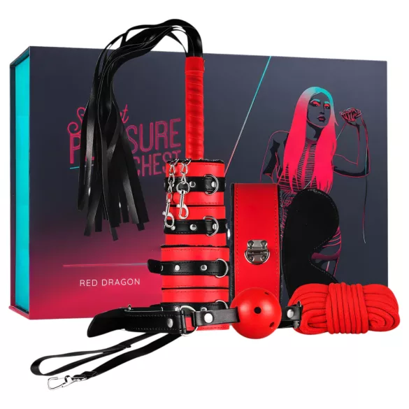 Secret Pleasure Chest - set BDSM avansat - 10 piese (roșu)