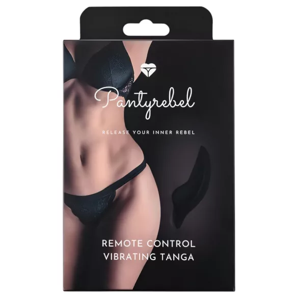 Pantyrebel - chiloți tanga negri cu vibrații, cu acumulator și telecomandă radio (mărime S-L)