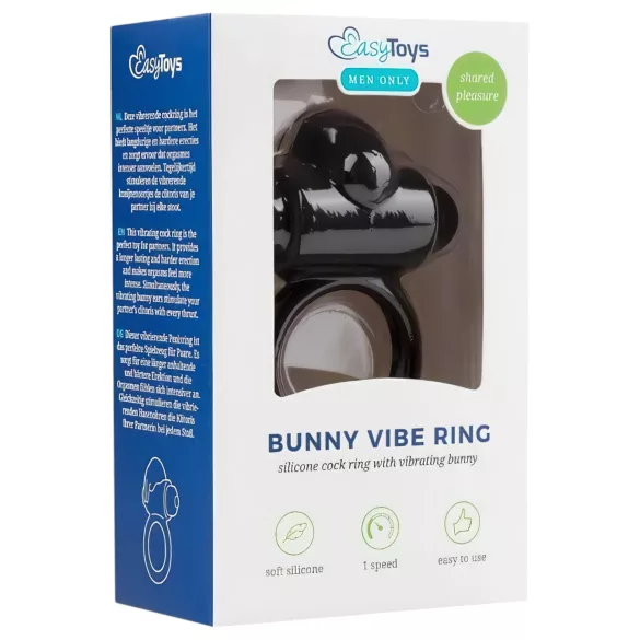 EasyToys - inel pentru penis cu vibrații - iepuraș - negru