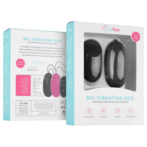 EasyToys - ou vibrator portabil, cu acumulator, rezistent la apă, cu telecomandă (negru)