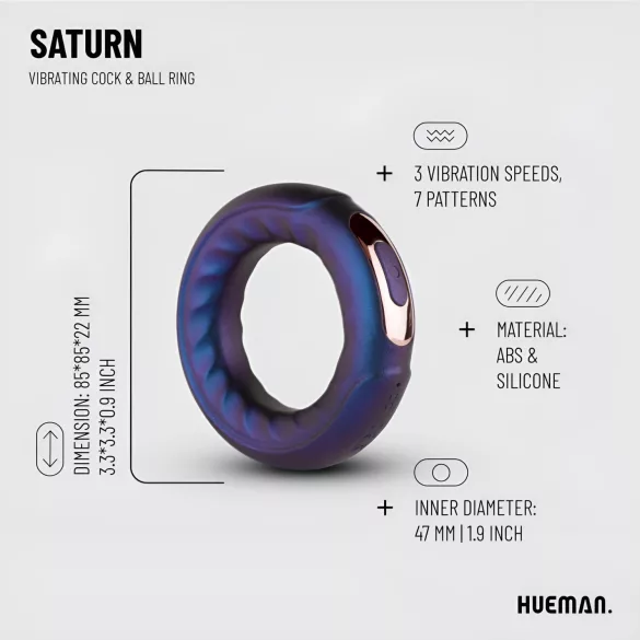 Hueman Saturn - inel pentru penis vibrator, reîncărcabil, rezistent la apă - mov