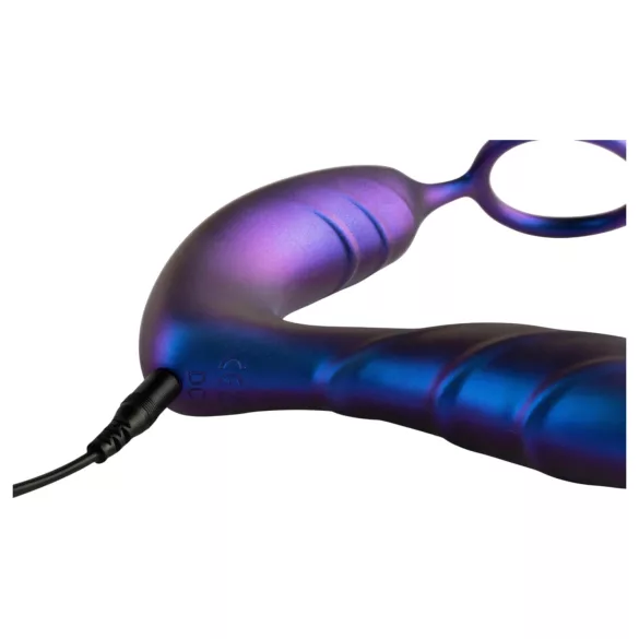 Hueman Black Hole - vibrator anal cu telecomandă și inel pentru penis (mov)