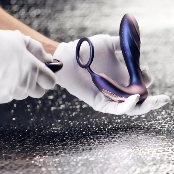 Hueman Black Hole - vibrator anal cu telecomandă și inel pentru penis - mov