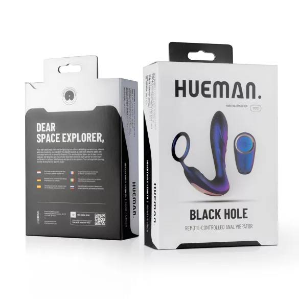 Hueman Black Hole - vibrator anal cu telecomandă și inel pentru penis - mov