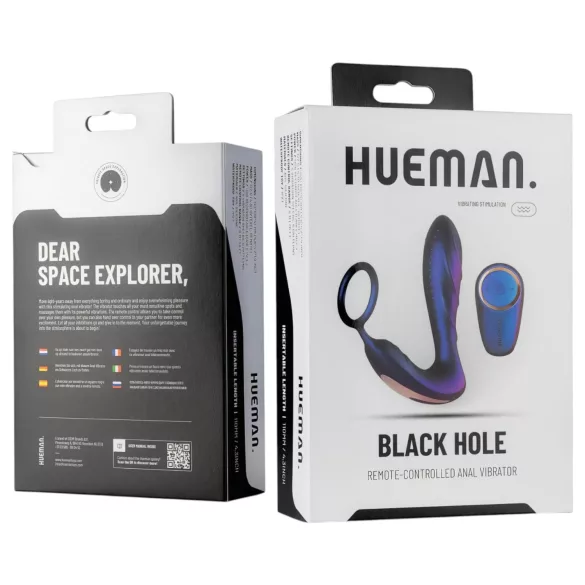 Hueman Black Hole - vibrator anal cu telecomandă și inel pentru penis (mov)
