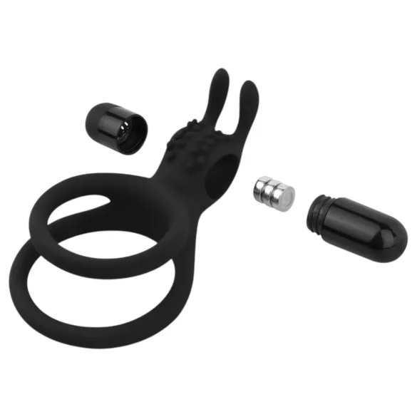 Easytoys - inel pentru penis și testicule cu vibrații - silicon negru