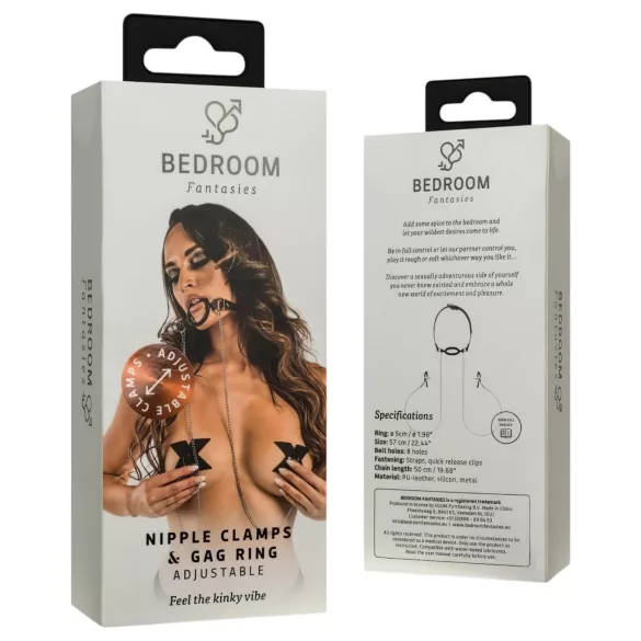 Bedroom Fantasies - set gag bucal și cleme sfârcuri - argintiu-negru