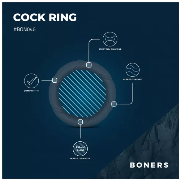 Boners Ergo - inel pentru penis silicon - gri