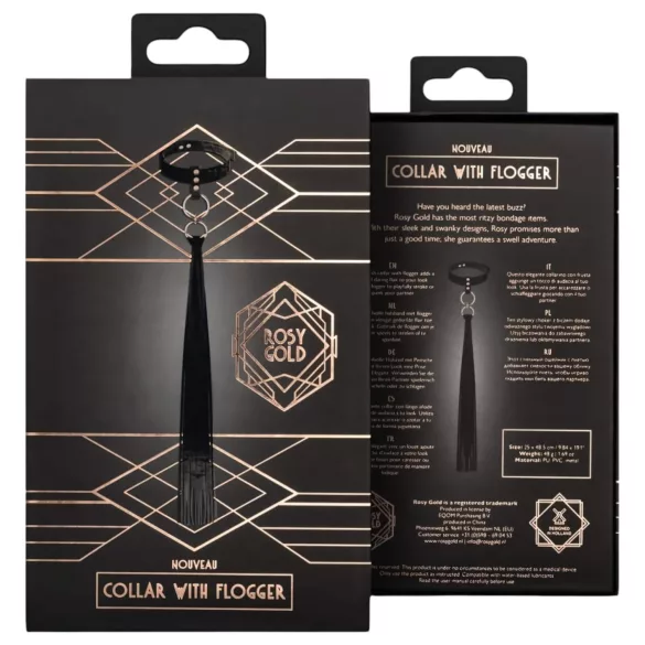 Rosy Gold - set zgardă și paddle - piele neagră