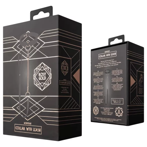 Rosy Gold - zgardă și lesă - piele neagră cu detalii roz auriu