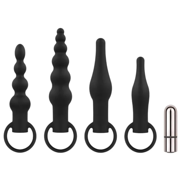 Easytoys - set vibrator anal cu acumulator - 4 piese - negru