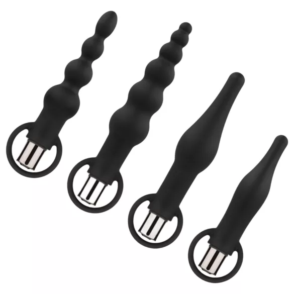 Easytoys - set vibrator anal cu acumulator - 4 piese - negru