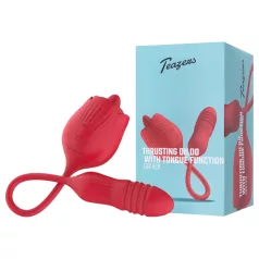   Teazers Rose - vibrator de împingere cu stimulare clitoridiană cu limbă (roșu)