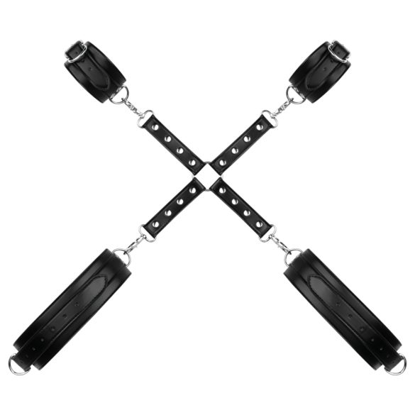 Bedroom Fantasies - set cătușe încheieturi și coapse - piele neagră