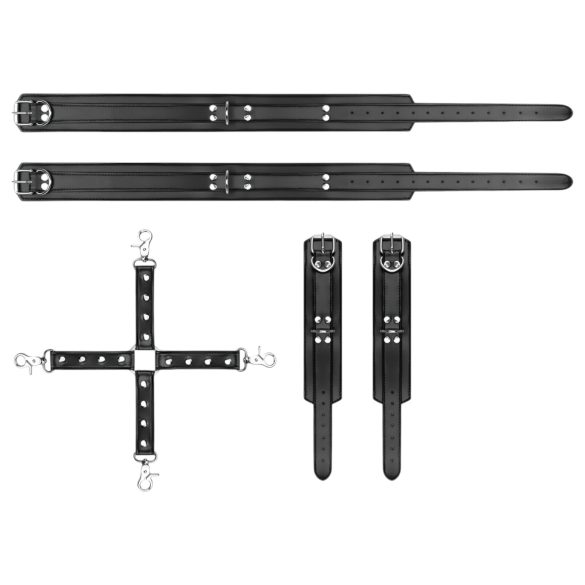 Bedroom Fantasies - set cătușe încheieturi și coapse - piele neagră