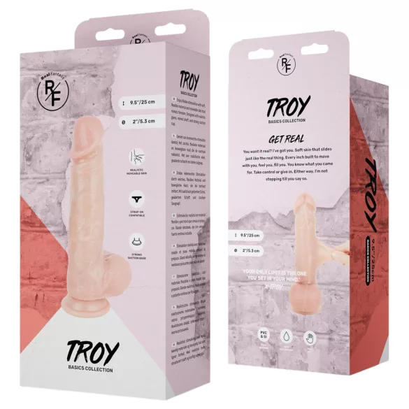 Real Fantasy Troy - dildo realist cu piele mobilă (culoarea pielii) - 25 cm