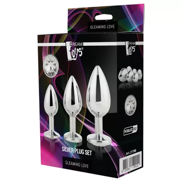 Gleaming Love - set de dopuri anale (argintiu, 3 piese)