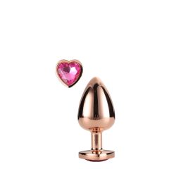   Iubire strălucitoare - dildo anal de aluminiu cu piatră în formă de inimă (aur roz)